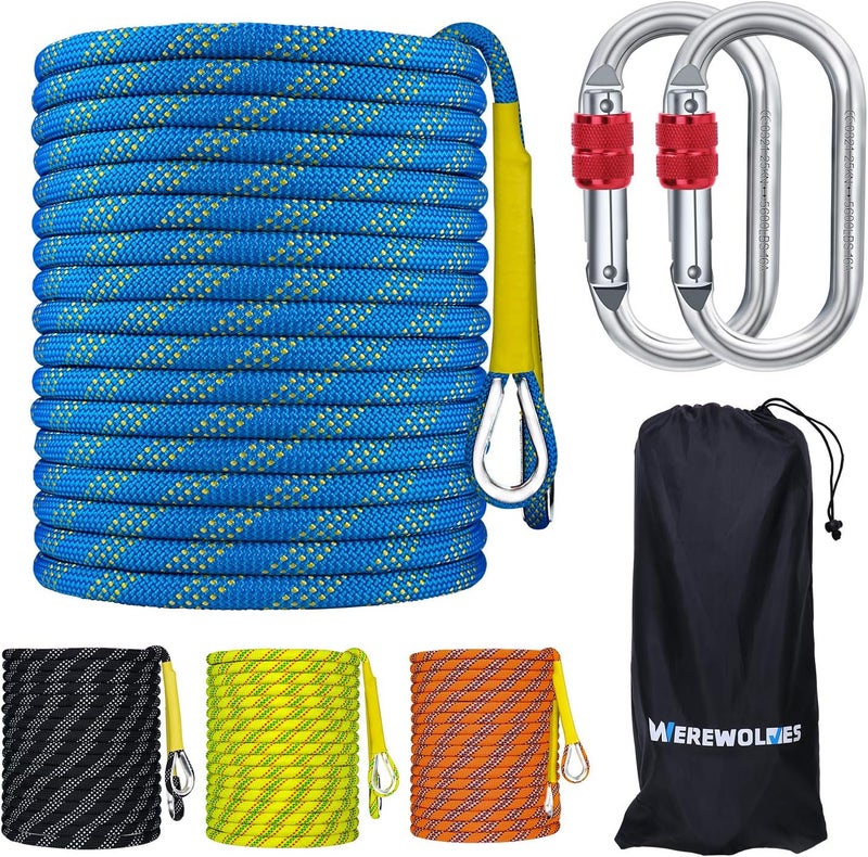 WEREWOLVES 8MM Climbing Rope, 32ft/65ft/98ft/165ft/246ft High Strength Outdoor Safety Static Rock Climbing Rope, Escape Rope, Rappelling Rope, Fire Rescue Parachute Rope - Image 1